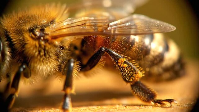 Detailed Macro Shot of a Honey Bee Showing Its Anatomy.