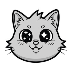 Celestial Cat Portrait: A charming, illustrated cat head gazes with star-filled eyes, reflecting a playful, whimsical character