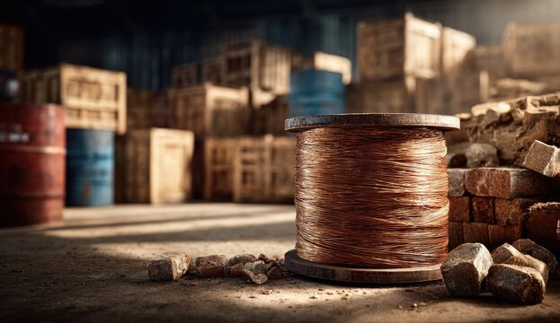 Copper wire spool in warehouse