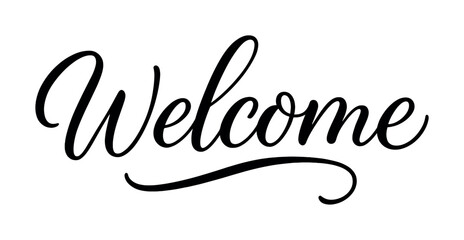 Elegant handwritten welcome script in black on white background