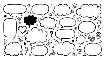 Fototapeta premium Vector art of collection of hand drawn speech bubbles and comic elements