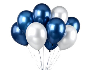 Festive metallic blue and silver balloons for celebration isolated on transparent background PNG