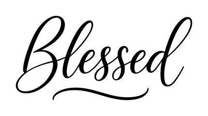Elegant handwritten cursive script with the word blessed in black