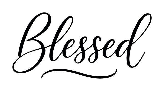 Elegant handwritten cursive script with the word blessed in black