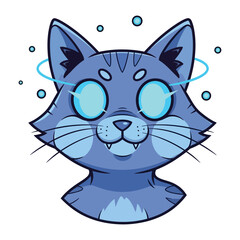 Obraz premium Celestial Cat: A whimsical depiction of a radiant cat with glowing eyes and a halo, symbolizing mystical insight and cosmic serenity.