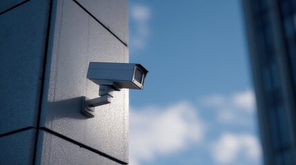 Modern Security Camera Mounted on City Building Facade.