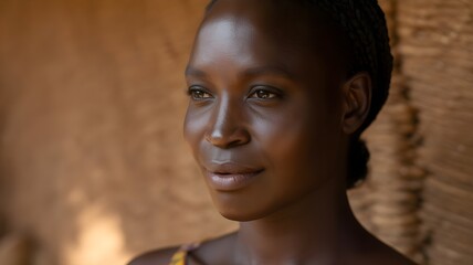 Radiant African Woman Portrait, Traditional Braids and Warm Cultural Background, Authentic Beauty