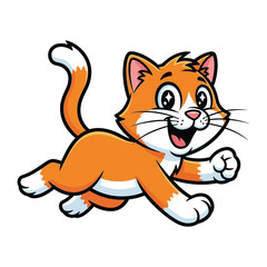 Obraz premium Playful Kitten's Adventure: An adorable, cartoon kitten with striking orange fur bounds across the scene, radiating boundless energy and playful charm. 