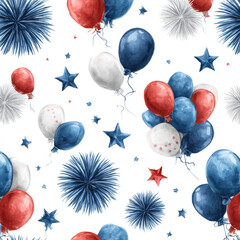 Festive Seamless Pattern of 4th of July Fireworks and Stars