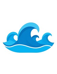 A stylized illustration of ocean waves against a plain white background, showcasing a vibrant blue color scheme and a simplified, graphic design aesthetic.