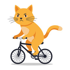Feline on a Bicycle: A whimsical illustration of a ginger cat with a determined expression, navigating the road with a bicycle, its presence is pure joy 