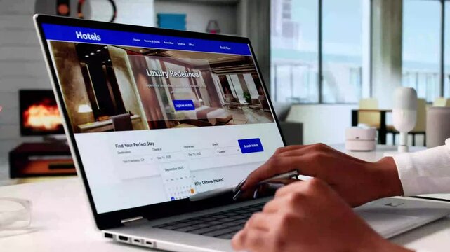 Woman Searching And Booking Hotel