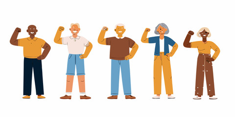 Diverse group of people raising fists in unity diversity
