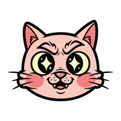 Adorable Animated Cat: A charming cartoon cat face, crafted with bold lines, features captivating large eyes and a cheerful smile.