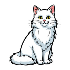 Adorable White Cat's Charming Pose: A charming and fluffy white cat sits gracefully, radiating an aura of delightful elegance and sweetness.