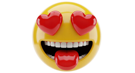 Isolated Emoji smiley face in love, red heart eyes, playful, fun and humor, cheerful face