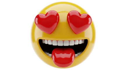 Isolated Emoji smiley face in love, red heart eyes, playful, fun and humor, cheerful face