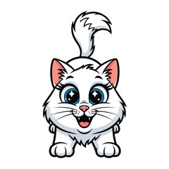 Joyful cartoon cat: A cheerful cartoon cat with bright, playful eyes and an expressive face, exuding friendliness.