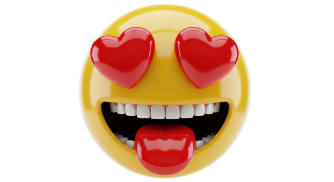 Isolated Emoji smiley face in love, red heart eyes, playful, fun and humor, cheerful face