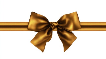 Fototapeta premium A lustrous gold satin ribbon tied in a classic bow, isolated on a white background; elegant and simple