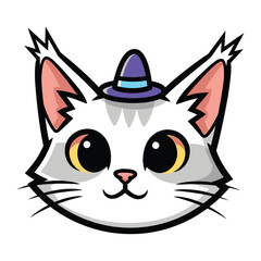 Mystical Feline: A charming cartoon cat dons a tiny wizard's hat, radiating an aura of enchantment, mystery, and playful magic.