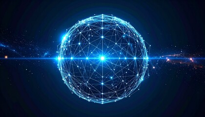 Obraz premium Futuristic Low Poly Connection Sphere Graphic with Glowing Light Effect