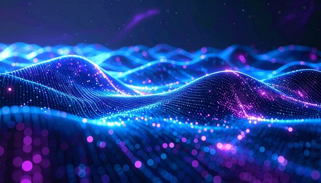 Futuristic Glowing Particle Wave Abstract Digital Landscape with Dynamic Light Effects