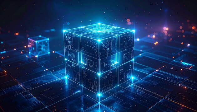 Abstract Glowing Digital Circuit Cube Arrangement Technology Illustration