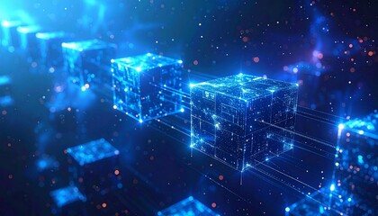 Abstract Futuristic Cubic Network Data Flow Connection Technology Concept