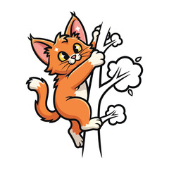 Playful Paws and Arboreal Adventures: A charming illustration captures a cartoon cat's spirited ascent of a tree, celebrating the natural curiosity and agility of feline companions.