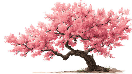 A digital painting or illustration of a cherry blossom tree. The tree is depicted in full bloom, with numerous pink blossoms covering its branches. The branches are detailed, showing individual