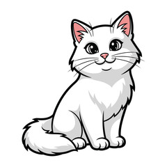 Charming Cat: A cheerful cartoon cat sitting up. Its fur is beautifully white, the image capturing a sense of innocence and happiness.