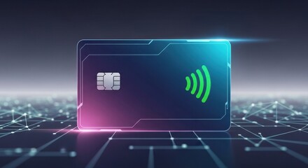 Modern Payment Technology Concept: Credit Card with Contactless Payment and Data Network