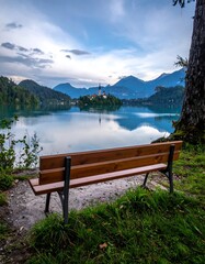 Lakeside bench with island view