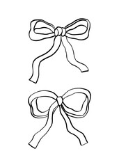 Christmas black bows. line drawing.
