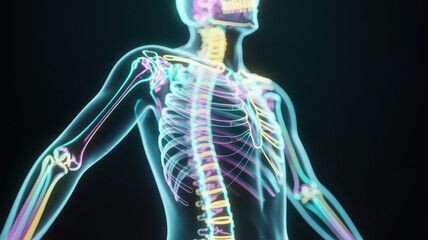 Glowing human anatomy skeleton and nervous system illustration