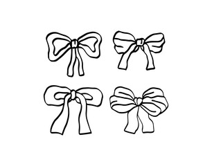 Set of bows. Hand drawn illustration in doodle style.