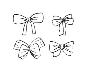 Set of bows. Hand drawn illustration in doodle style.