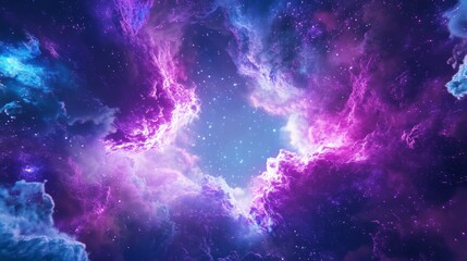 Celestial Nebula Vibrant Purple and Blue Cosmic Cloudscape with Stars