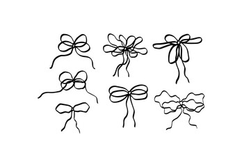 Set of black bows. Present bows and ribbons. set of bows icon over white background, silhouette style