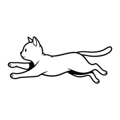 Agile Silhouette: A clean, monochromatic illustration of a sleek cat in mid-leap, showcasing agility and grace with simple lines and dynamic form.