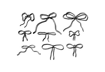 Set of black bows. Present bows and ribbons