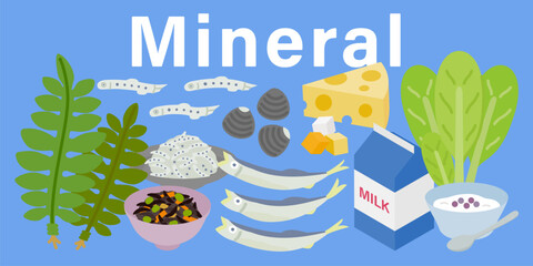 いろいろなミネラルのイメージイラスト（三大栄養素・5大栄養素）