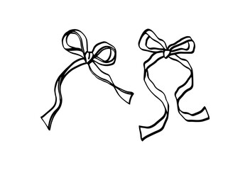 Set of black bows. Present bows and ribbons