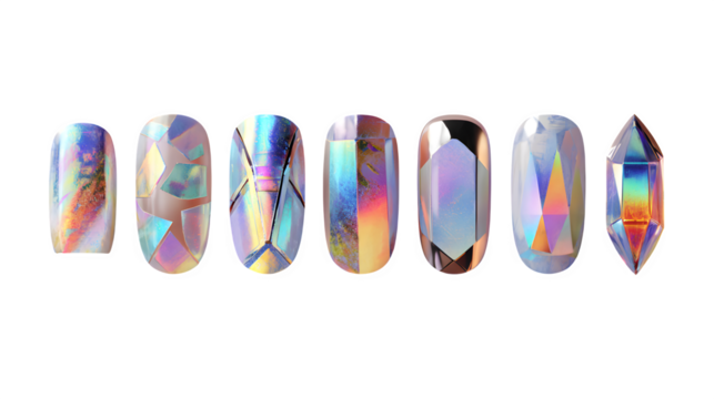 Iridescent Crystal Shapes, isolated on transparent background - Powered by Adobe