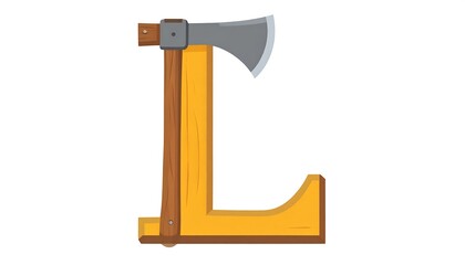 A stylized illustration of an axe positioned atop a wooden letter L, conveying a graphic design element.