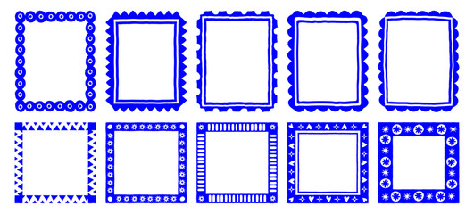 Vector set of hand drawn cut out style frames and borders - abstract design elements for wedding, birthday party invitations, greeting cards, prints, in cut out hand drawn style 
