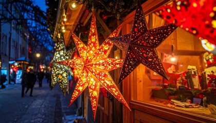 Christmas market with illuminated stars