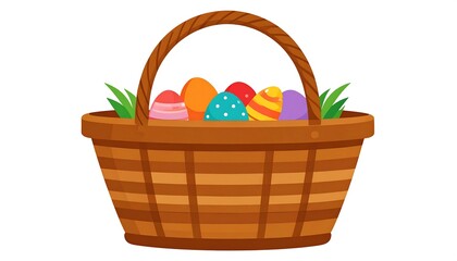 Colorful Easter eggs in a wooden basket
