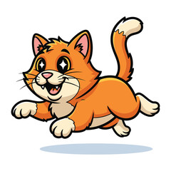 Cheerful Cartoon Kitten: A lively cartoon kitten springs with joy, Its vivid orange fur gleaming, eyes wide with glee, in a delightful illustration, perfectly capturing youthful energy.